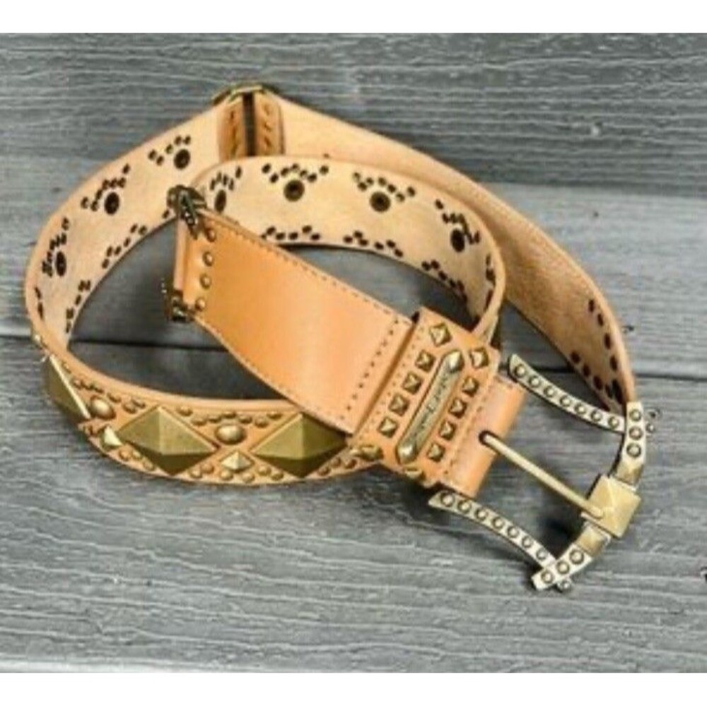 Betsey Johnson Studded Brown Leather Lonked Belt L Western Boho NWOT